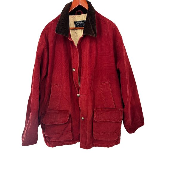 Eddie Bauer Coat MAROON Barn Jacket XXL MENS COTTON Corduroy COLLAR - Picture 1 of 8